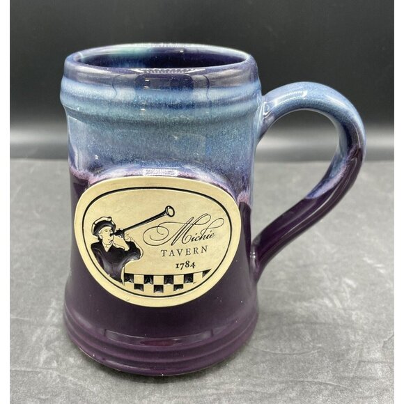 Michie Tavern 1784 Blue Purple Drip Glazed Beer Stein Mug by Grey Fox Pottery - Picture 1 of 7